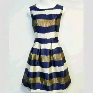Lauren Paccia Navy & Gold Stripe Sleeveles Dress